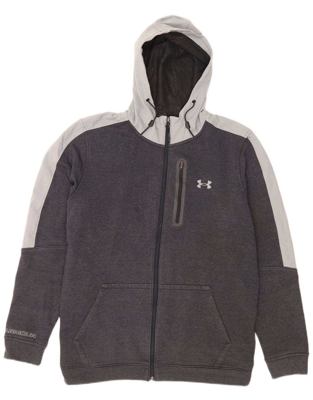 Under Armour Herren-Kapuzenpullover mit Reißverschluss, mittelgraue Colourblock-Baumwolle