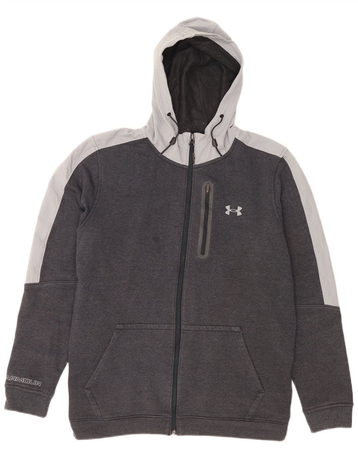 Under Armour Herren-Kapuzenpullover mit Reißverschluss, mittelgraue Colourblock-Baumwolle