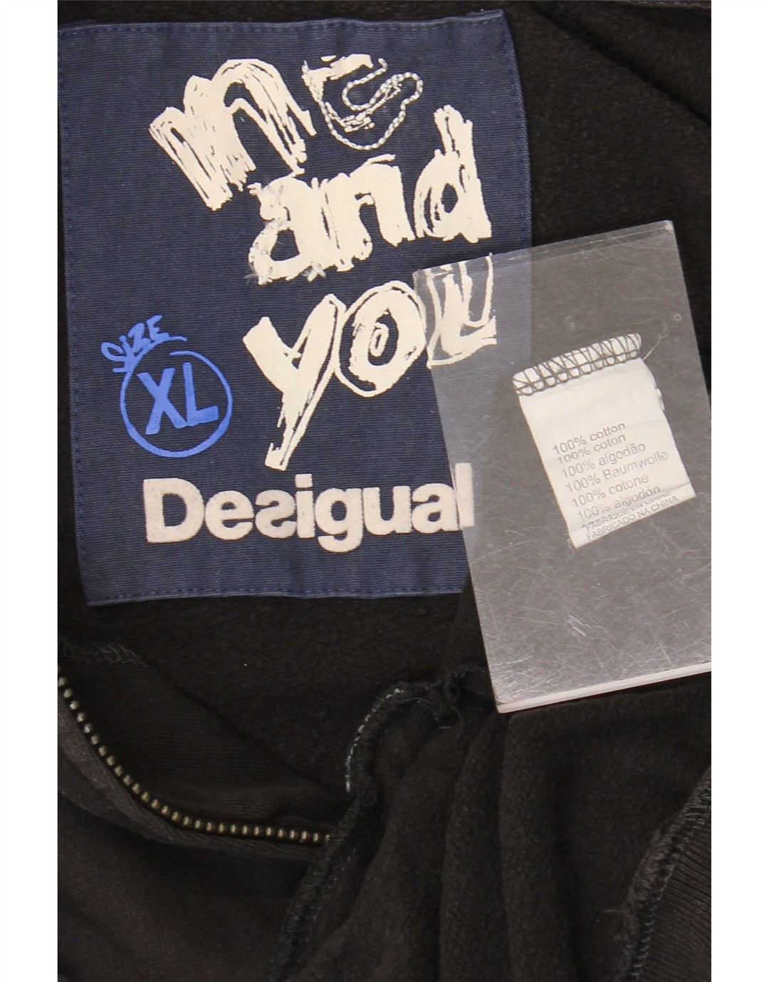 Desigual Herren Graphic Trainingsanzug Top Jacke XL Schwarz Baumwolle