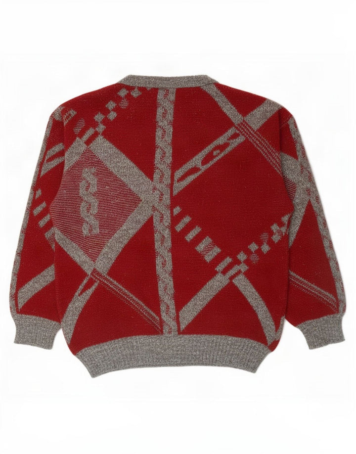 Vintage Herren Pullover mit Rundhalsausschnitt, groß, rot kariert