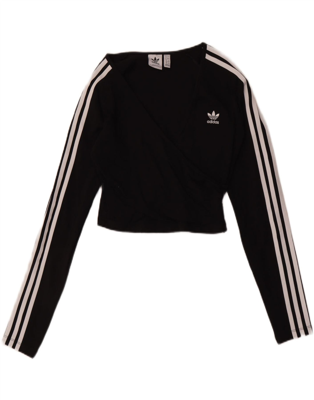 Adidas Damen Crop Top Langarm UK 12 Medium Schwarz Baumwolle