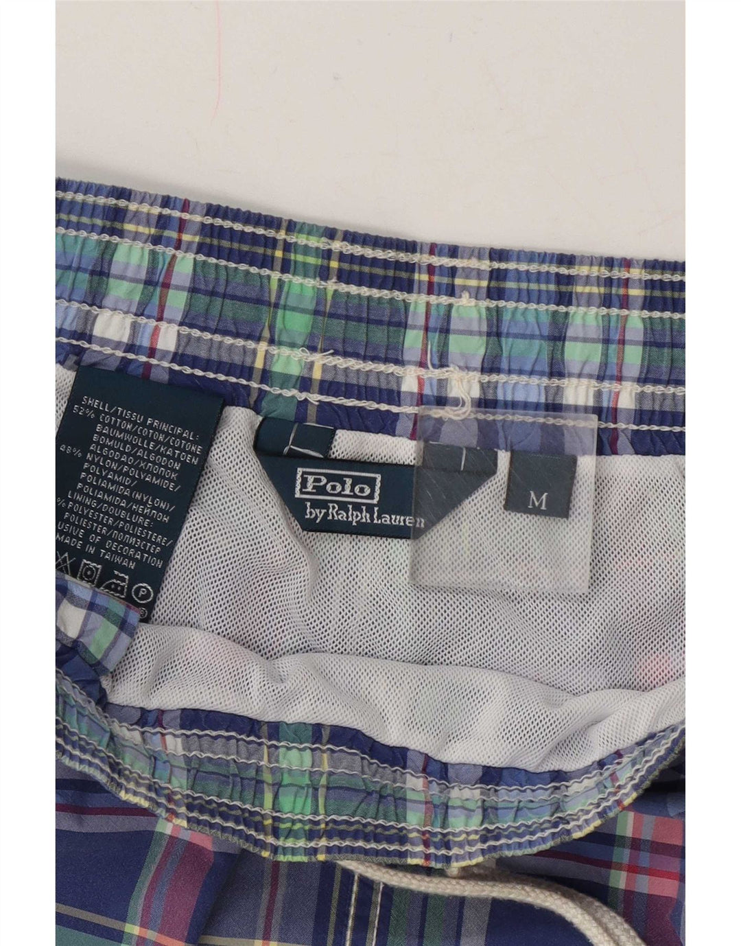 Polo Ralph Lauren Herren-Badeshorts aus mittelblau karierter Baumwolle