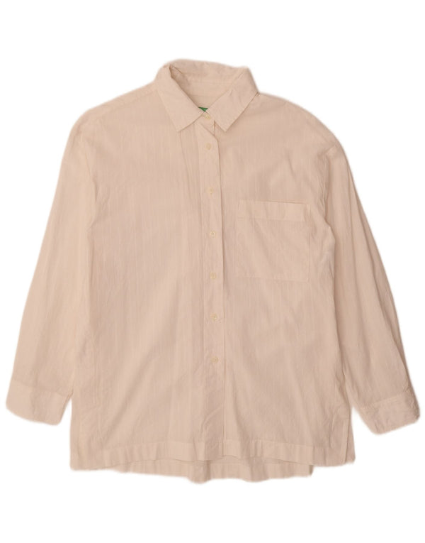 Benetton Damen-Hemdkleid in Übergröße, UK 10, Größe S, weiß, gestreift, Baumwolle