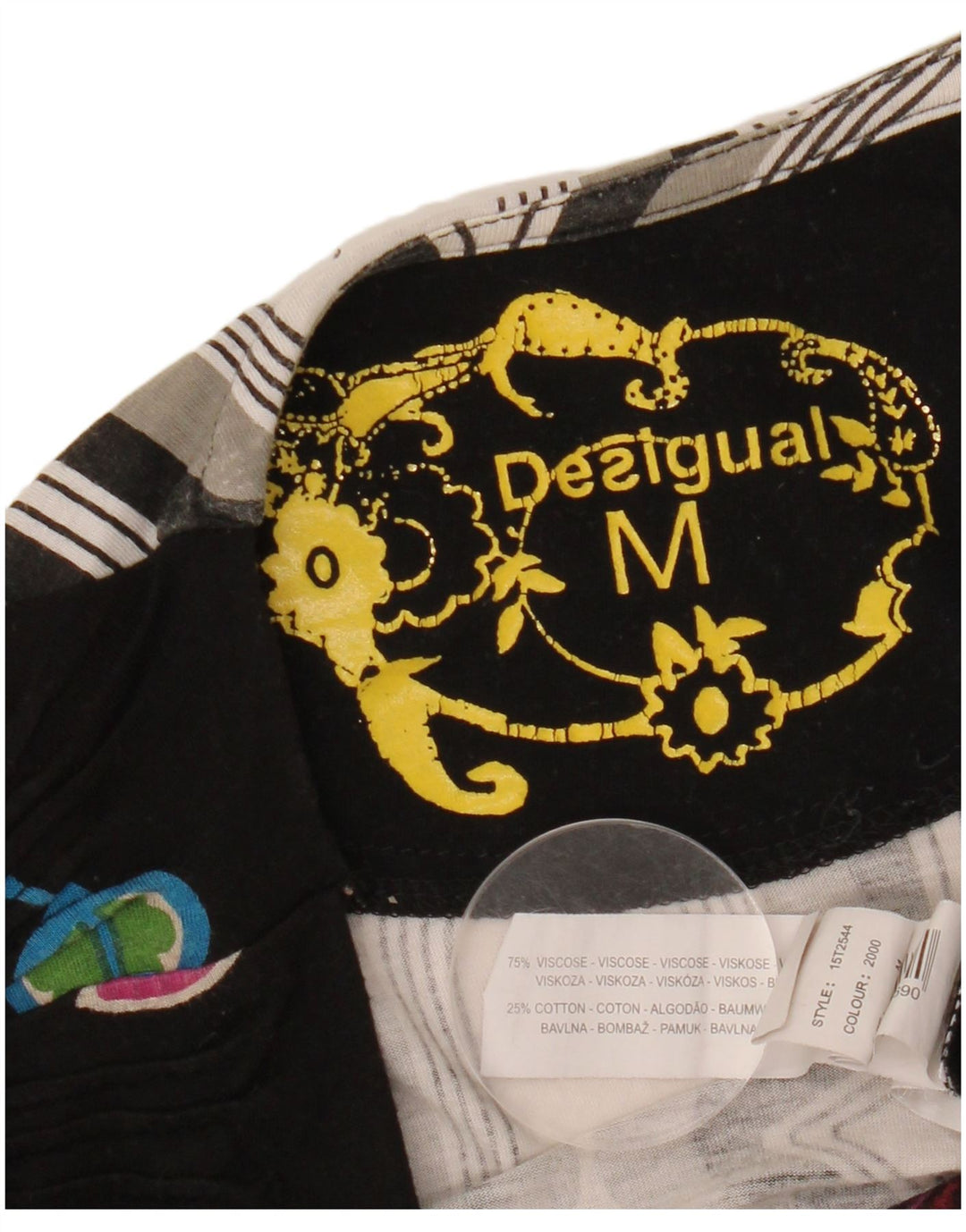 DESIGUAL Womens Graphic Top Langarm UK 12 Mittelschwarze Viskose mit Blumenmuster