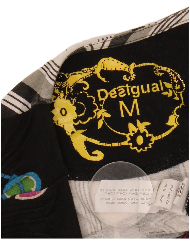 DESIGUAL Womens Graphic Top Langarm UK 12 Mittelschwarze Viskose mit Blumenmuster