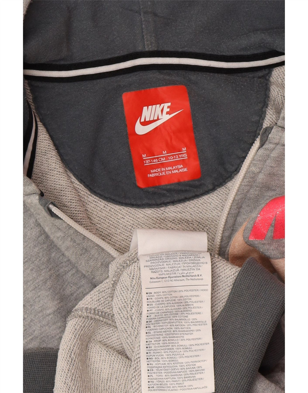 Nike Mädchen-Kapuzenpullover mit Reißverschluss, 10–11 Jahre, mittelgraue Baumwolle