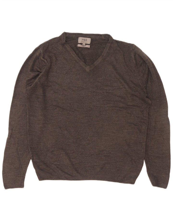 Marks & Spencer Herren-Pullover mit V-Ausschnitt, mittelgraues Acryl