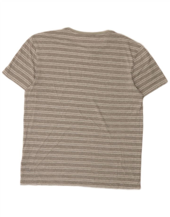 All Saints Herren-T-Shirt-Oberteil aus mittelgrauer, gestreifter Baumwolle