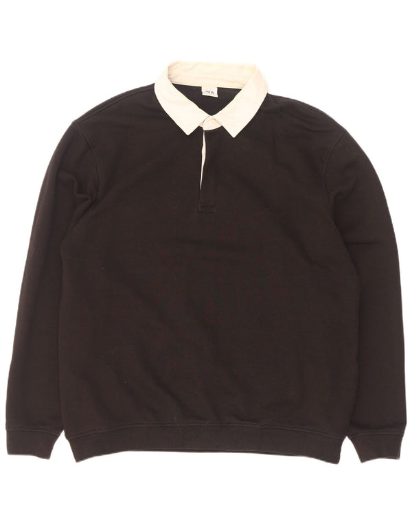 Zara Herren Langarm-Rugby-Poloshirt XL aus schwarzer Baumwolle