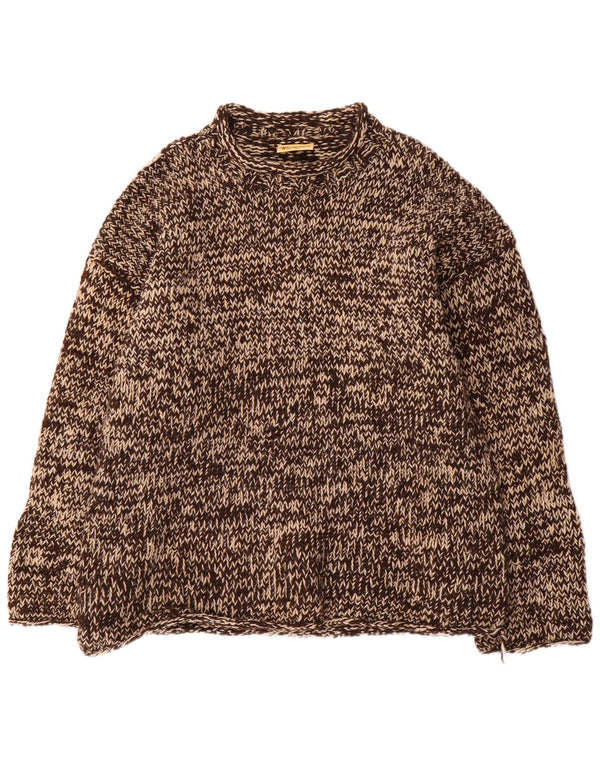 Pachamama Herren-Pullover mit Rollkragen, handgefertigt, groß, braun gesprenkelte Wolle