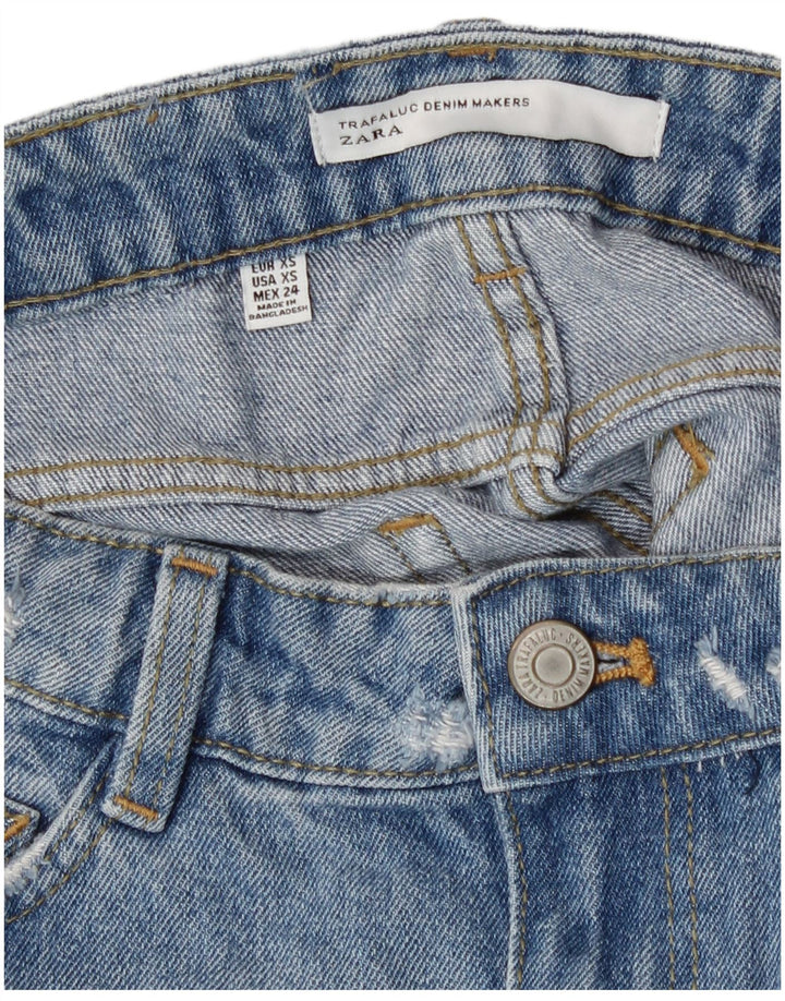 Zara Damen Distressed Mini Jeansrock XS W24 Blau