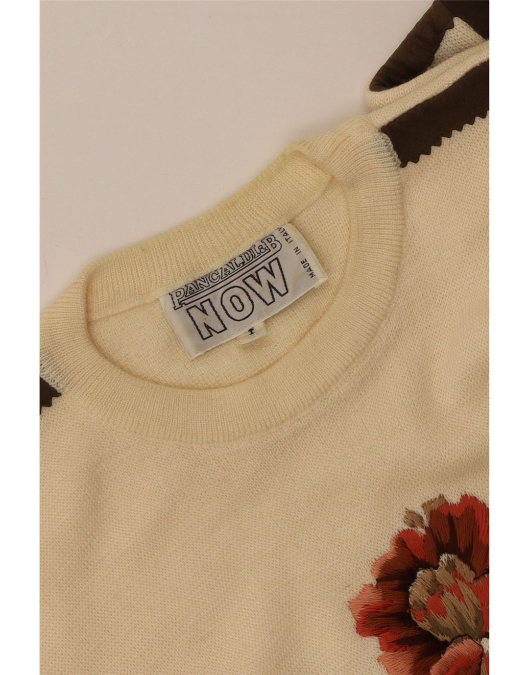 PANCALDI & B Damen-Pullover mit Rundhalsausschnitt, Gr. 16, groß, gebrochenes Weiß mit Blumenmuster