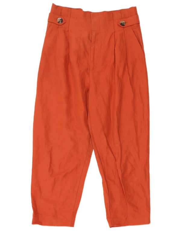 Zara Damen-Hosen mit hoher Taille, gerippt, mittelgroß, W28, L24, orangefarbenes Leinen