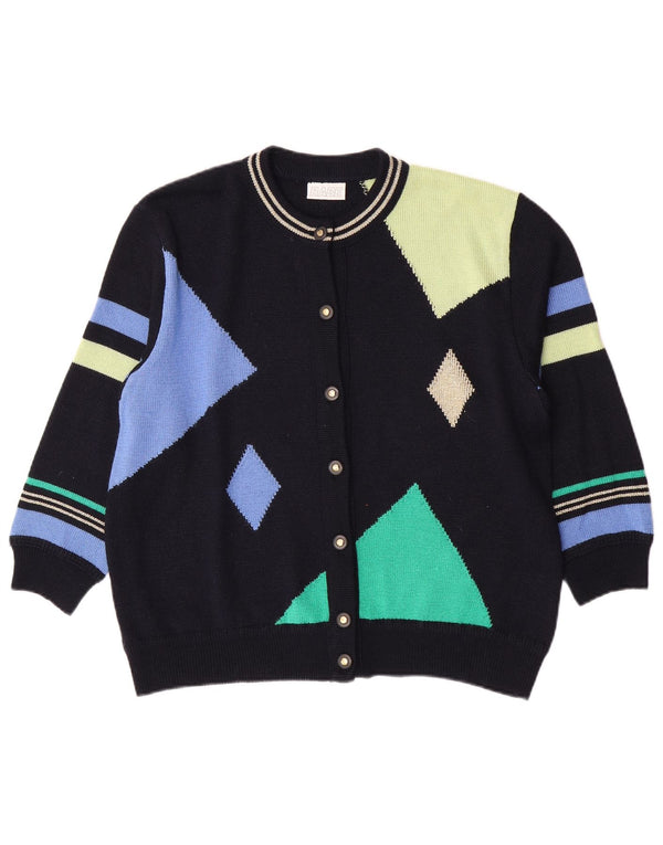 Rabe Damen-Cardigan-Pullover UK 14 Large Marineblaues geometrisches Acryl