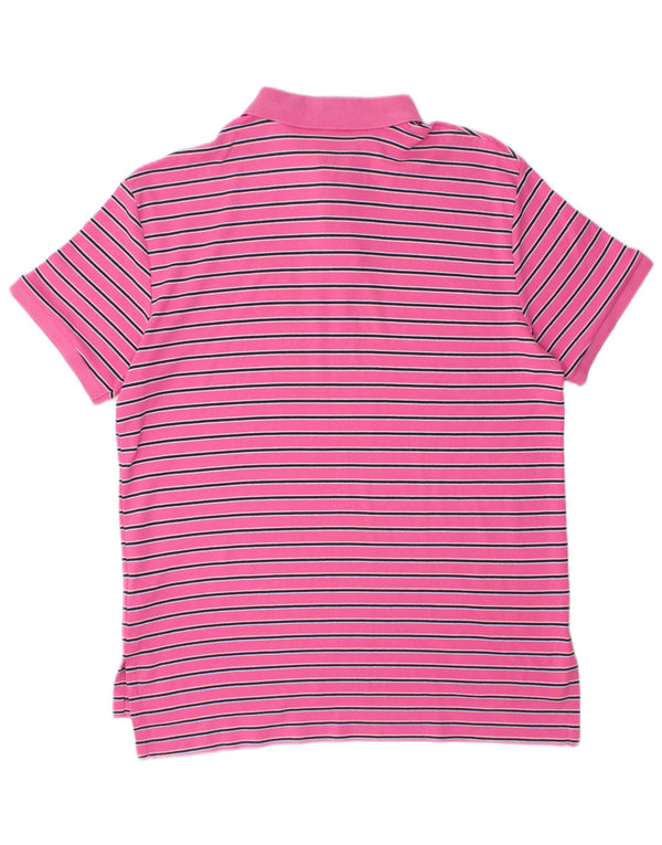 POLO RALPH LAUREN Mens Custom Fit Polo Shirt Medium Pink Striped Cotton
