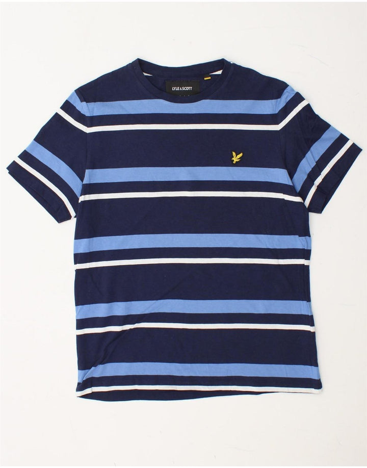 LYLE & SCOTT Herren-T-Shirt-Oberteil aus mittelblauer, gestreifter Baumwolle