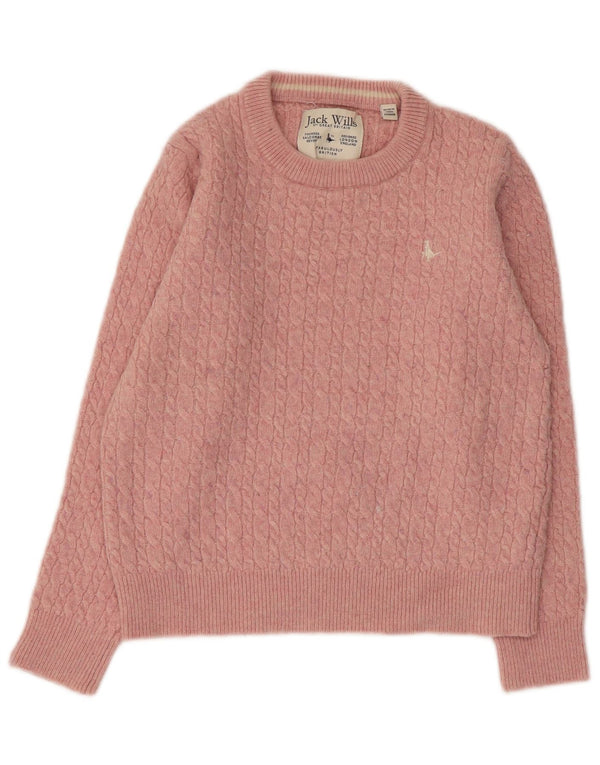 JACK WILLS Damen-Pullover mit U-Boot-Ausschnitt, UK-Gr. 14, große rosa Wolle