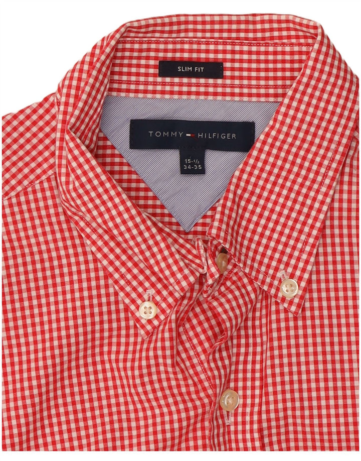 Tommy Hilfiger Herren Slim Fit Hemd Größe 15 1/2 Mittelrotes Gingham