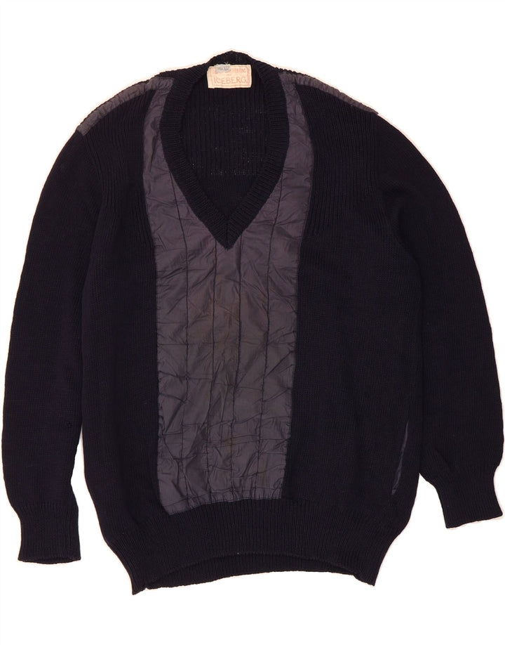ICEBERG Mens V-Neck Jumper Sweater XL Navy Blue Vintage Iceberg and Second-Hand Iceberg from Messina Hembry 
