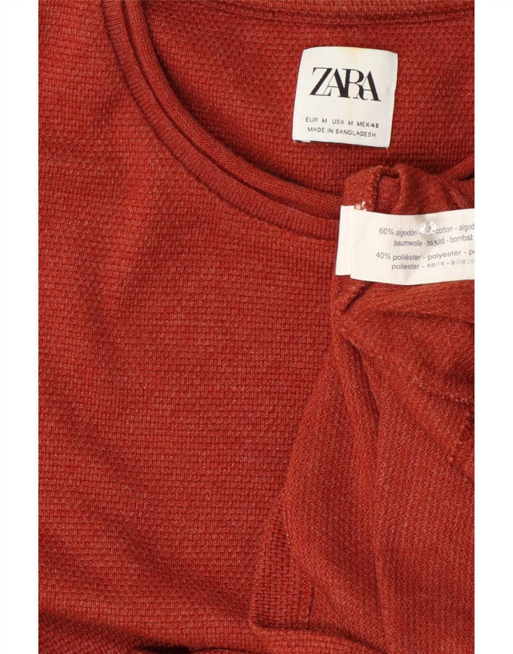 Zara Herren-Pullover mit Rundhalsausschnitt, mittelrote Baumwolle