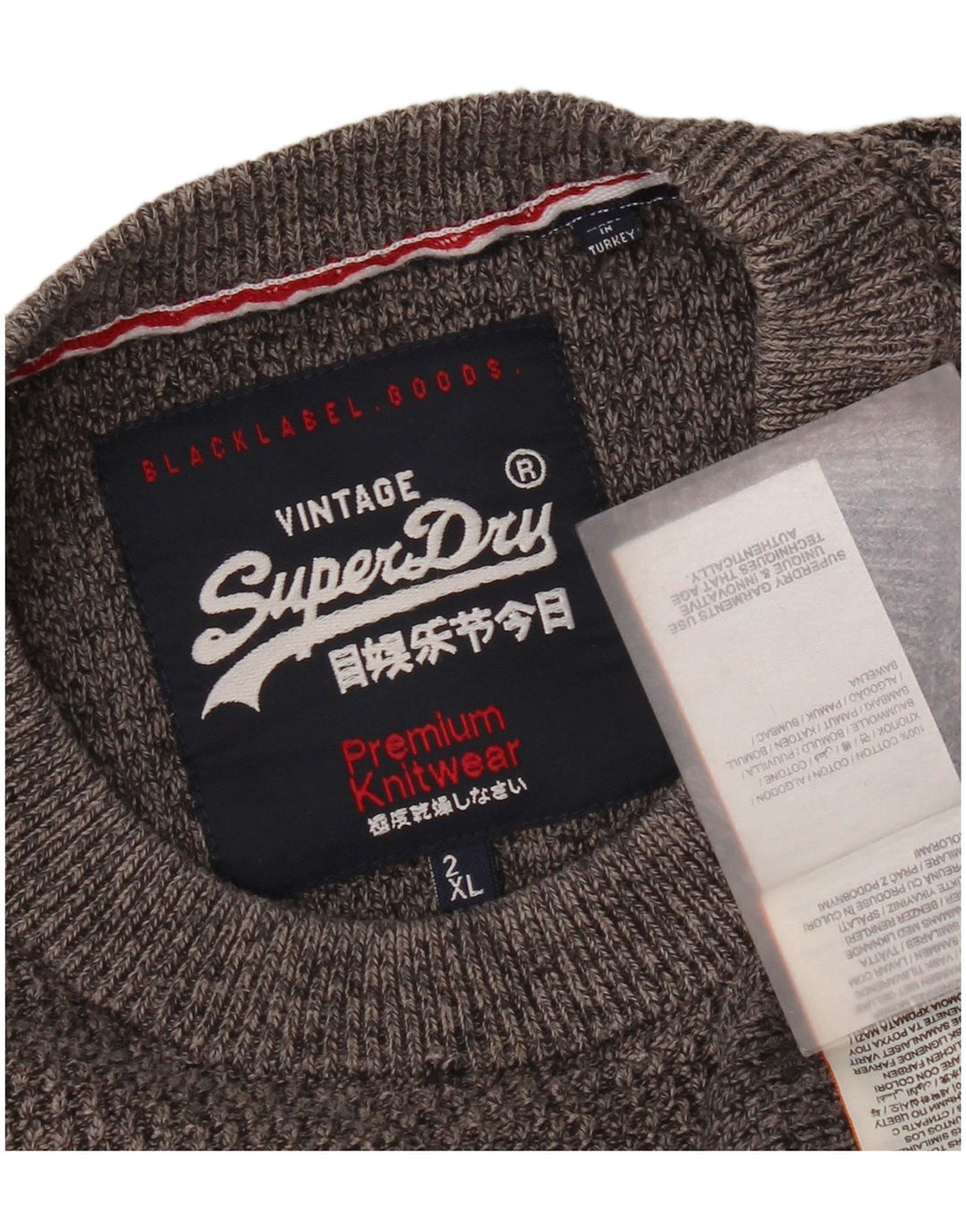 Superdry Herren-Pullover mit Rundhalsausschnitt, Größe 2XL, graue Baumwolle