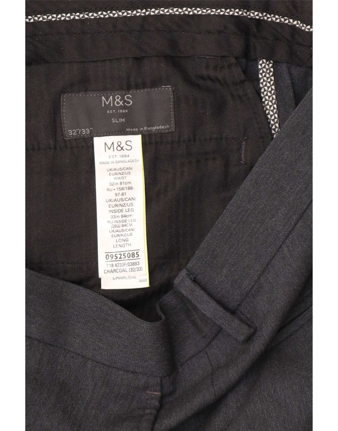 Marks & Spencer Slim Chino-Hose für Herren, W32, L33, grau, Polyester