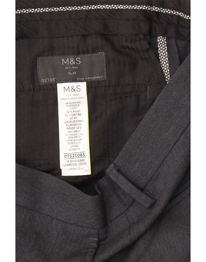 Marks & Spencer Slim Chino-Hose für Herren, W32, L33, grau, Polyester