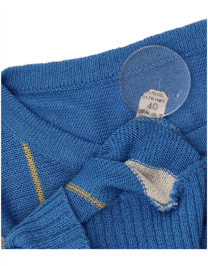 VINTAGE Damen Pullover mit Fledermausärmel und U-Boot-Ausschnitt, Größe 40, klein, blau gestreift
