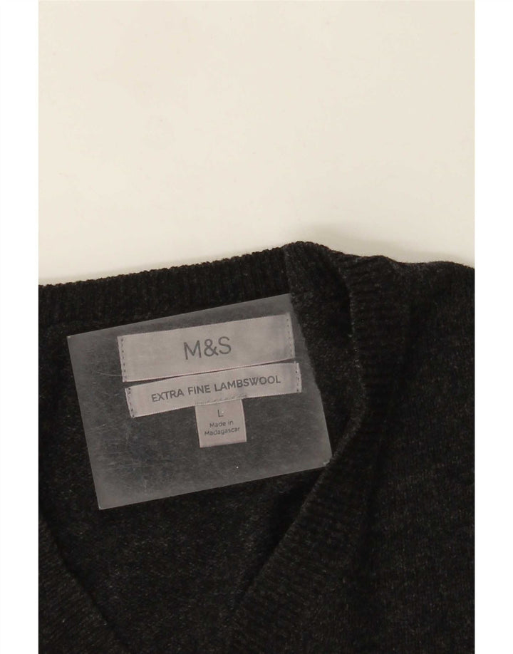 Zara Herren-Pullover mit V-Ausschnitt, groß, graue Lammwolle