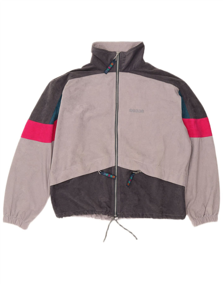 AESSE Damen-Trainingsanzug-Top-Jacke IT 46 Large Graues Colourblock-Polyester