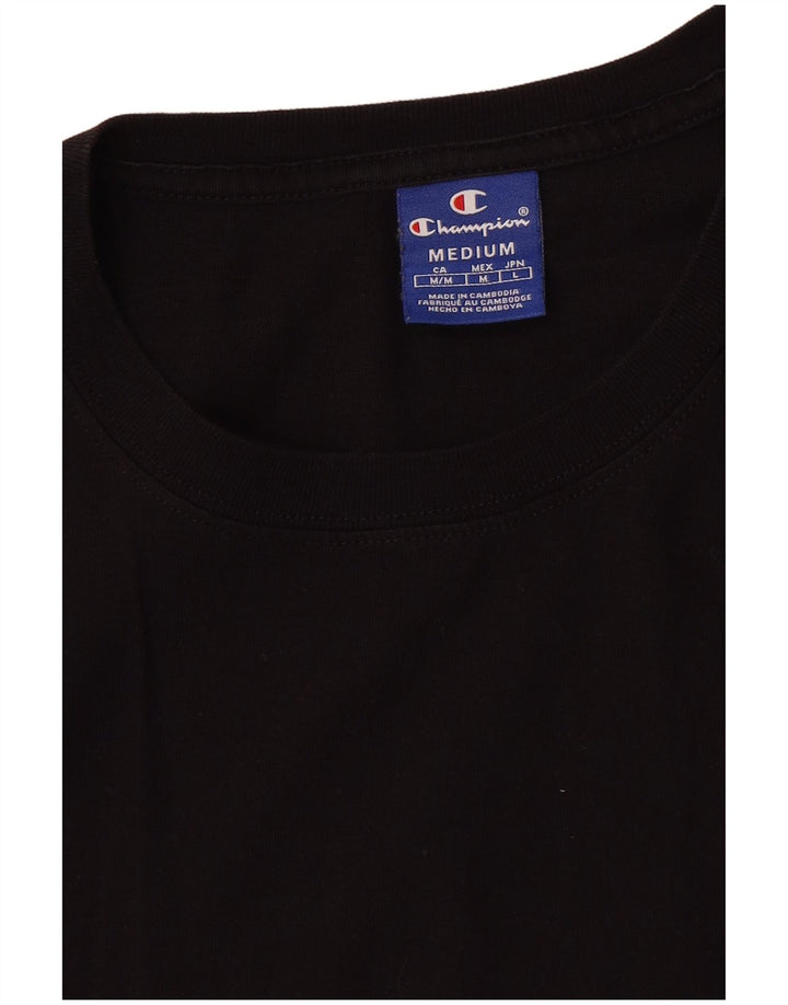 CHAMPION Damen Crop Graphic T-Shirt Top UK 14 Medium Schwarz