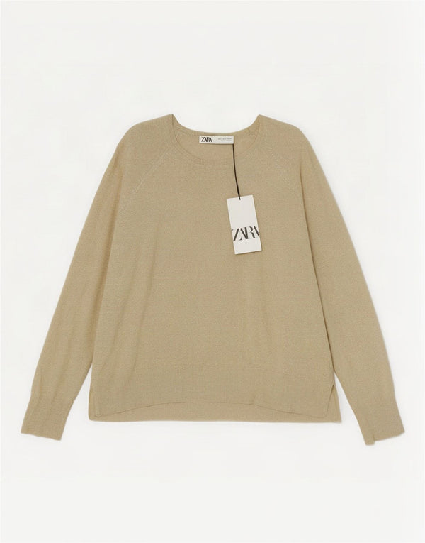 Zara Herren-Pullover, übergroß, U-Boot-Ausschnitt, Gr. 10, Größe S, Beige gefleckt