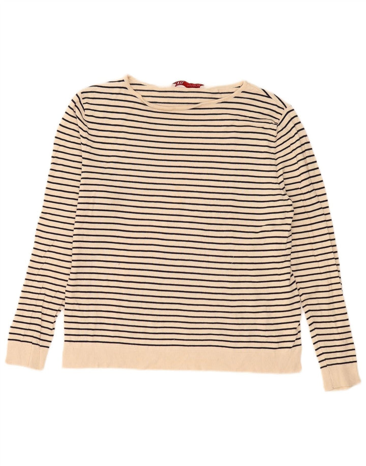 Zara Damen Top Langarm UK 14 Medium Beige Gestreifte Viskose