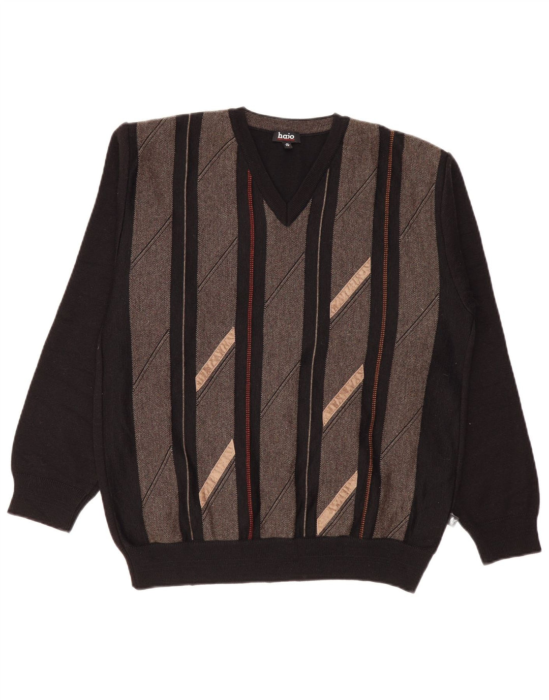 Hajo Herren-Pullover mit V-Ausschnitt, Mittelschwarz, Wolle in Blockfarben