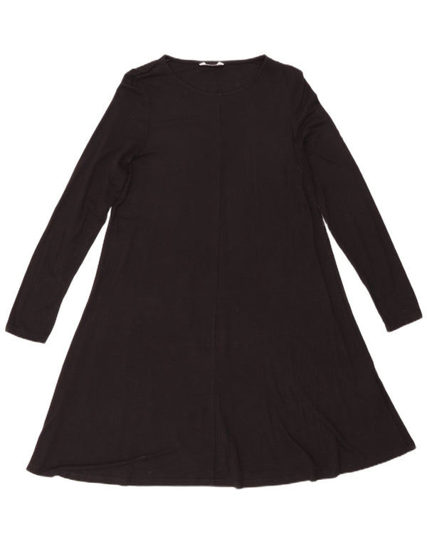Marks & Spencer Damen Langarm-A-Linien-Kleid UK 12 Mittelschwarze Viskose