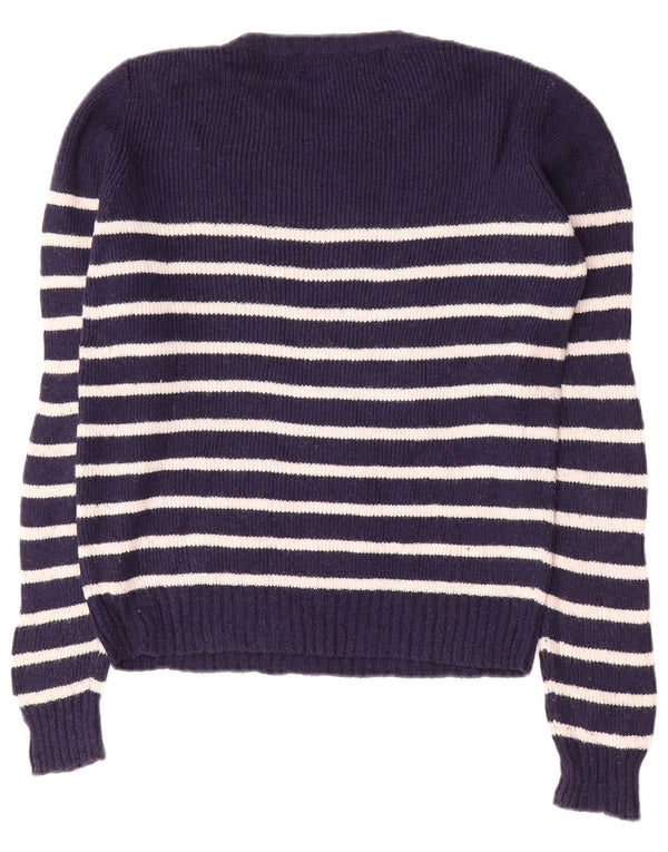 Zara Damen-Pullover mit U-Boot-Ausschnitt, Gr. 12, mittelmarineblau, gestreift, Baumwolle