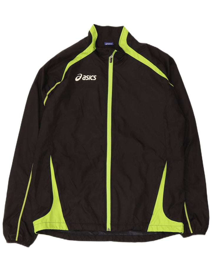 Asics Herren-Trainingsanzug-Top-Jacke, großes schwarzes Farbblock-Polyester