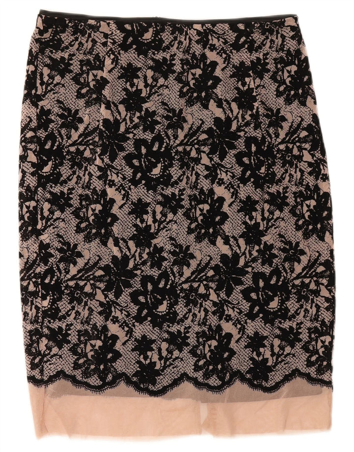 Zara Damen Midirock XS W30 Schwarz geblümtes Polyester
