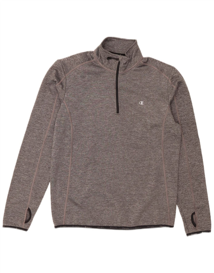 Champion Herren-Sweatshirt mit Reißverschluss am Hals, großes, grau meliertes Polyester