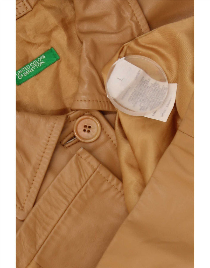 Benetton Damen Lederjacke UK 16 Large Beige Leder