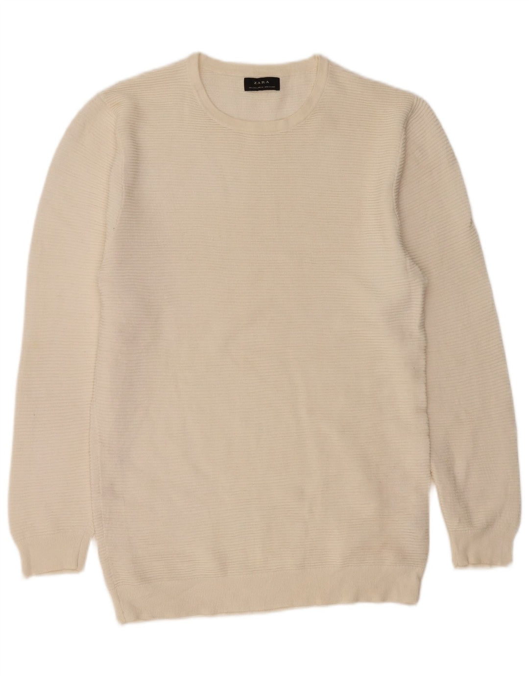 Zara Herren-Pullover mit Rundhalsausschnitt, groß, cremefarbene Baumwolle
