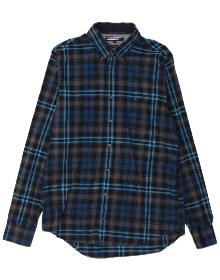 TOMMY HILFIGER Herren-Slim-Fit-Hemd, groß, marineblau, kariert, Baumwolle