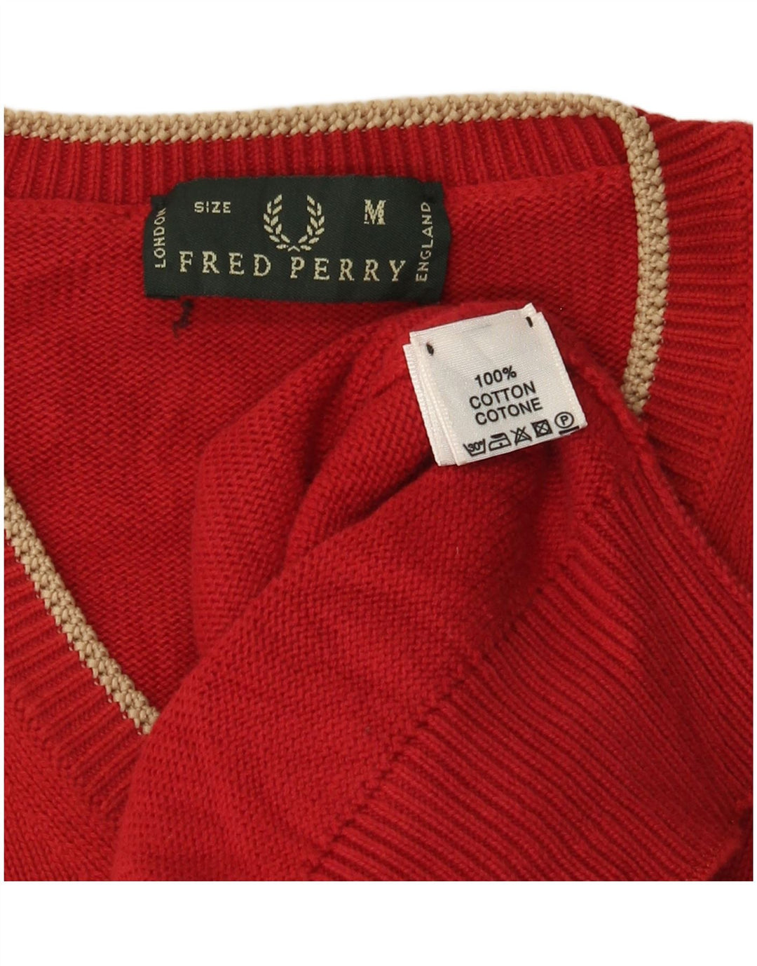 Fred Perry Herren-Pullover mit V-Ausschnitt aus mittelroter Baumwolle