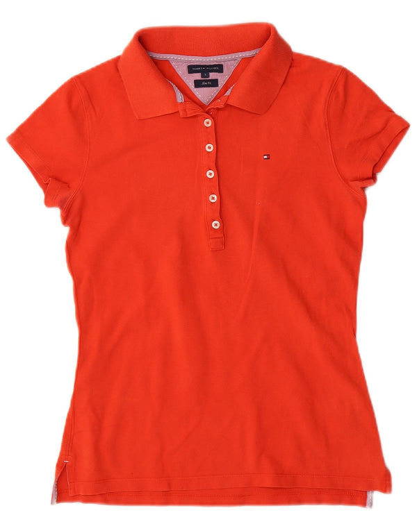 Tommy Hilfiger Damen Slim Fit Poloshirt UK 10 Small Orange Baumwolle