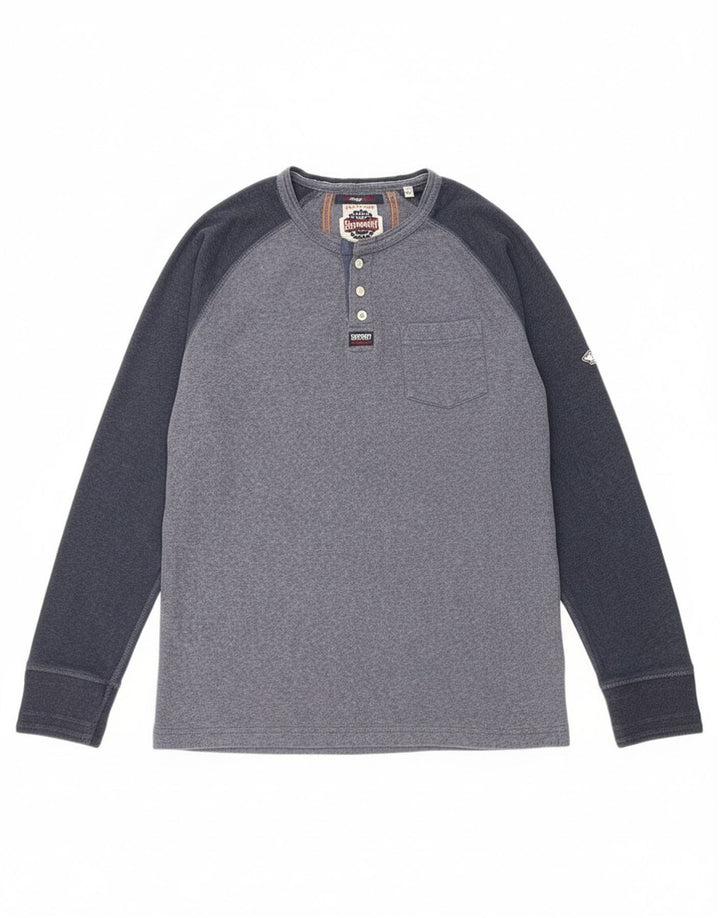 Superdry Herren-Oberteil mit langen Ärmeln, XL, Blau, Colourblock-Baumwolle