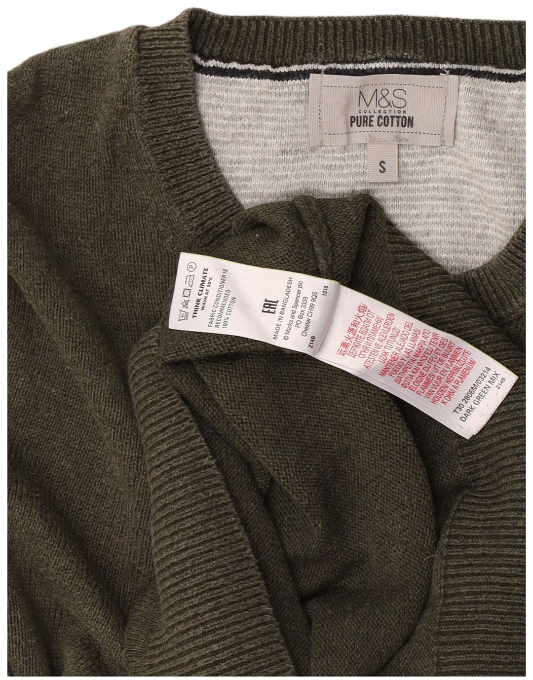 Marks & Spencer Herren-Pullover mit Rundhalsausschnitt, Größe S, Khaki, Baumwolle