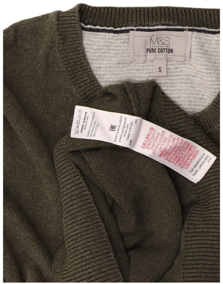 Marks & Spencer Herren-Pullover mit Rundhalsausschnitt, Größe S, Khaki, Baumwolle