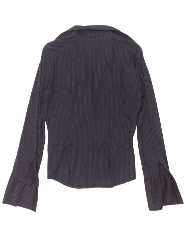 Max & Co. Damen-Hemdbluse UK 12 Mittelmarineblaue Nadelstreifen-Baumwolle