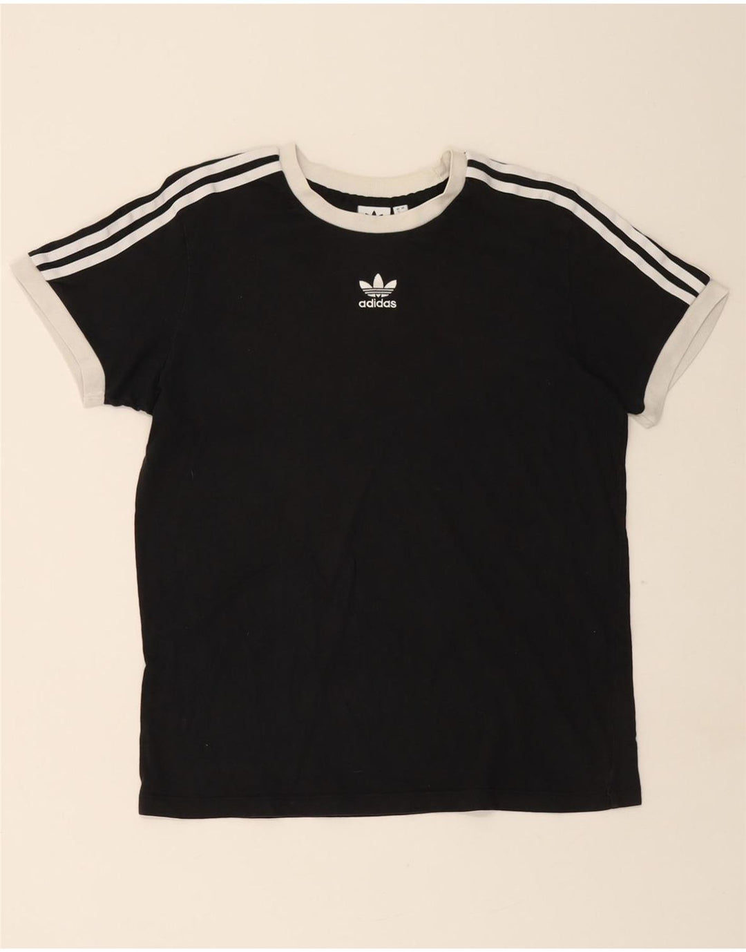 ADIDAS Damen T-Shirt Top UK 12 Medium Schwarz Baumwolle