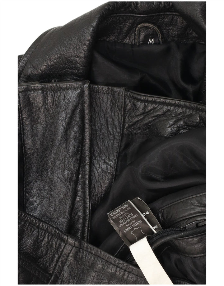 Vintage Damen Leder Bikerjacke UK 14 Mittelschwarzes Leder